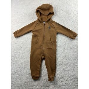 Carhartt 12M Zip Hooded Jumpsuit Back Pockets Hoodie Fleece Tan Brown‎ Coveralls